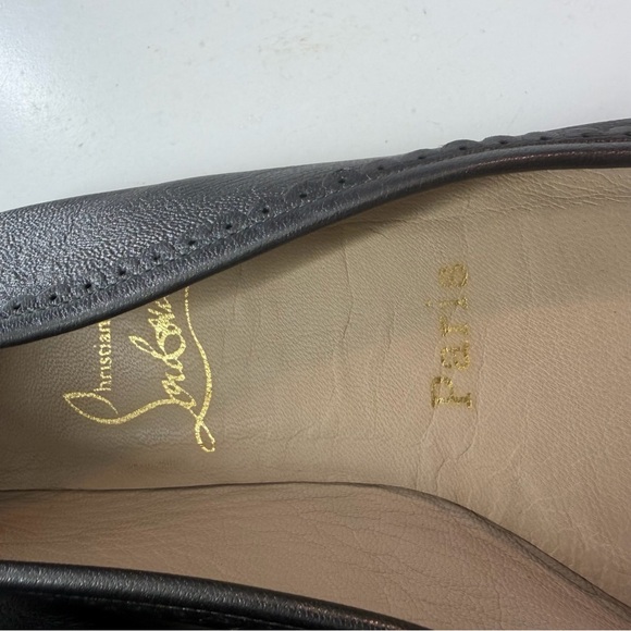 Christian Louboutin Ballerina Flats Black Leather Red Sole Bow Square Toe 34.5 - Picture 9 of 9